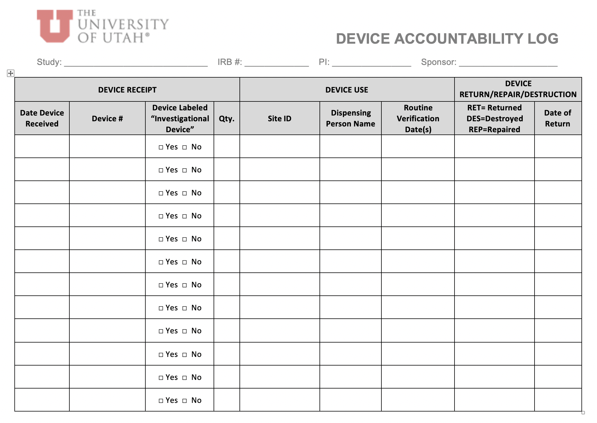 Device Accountability Log