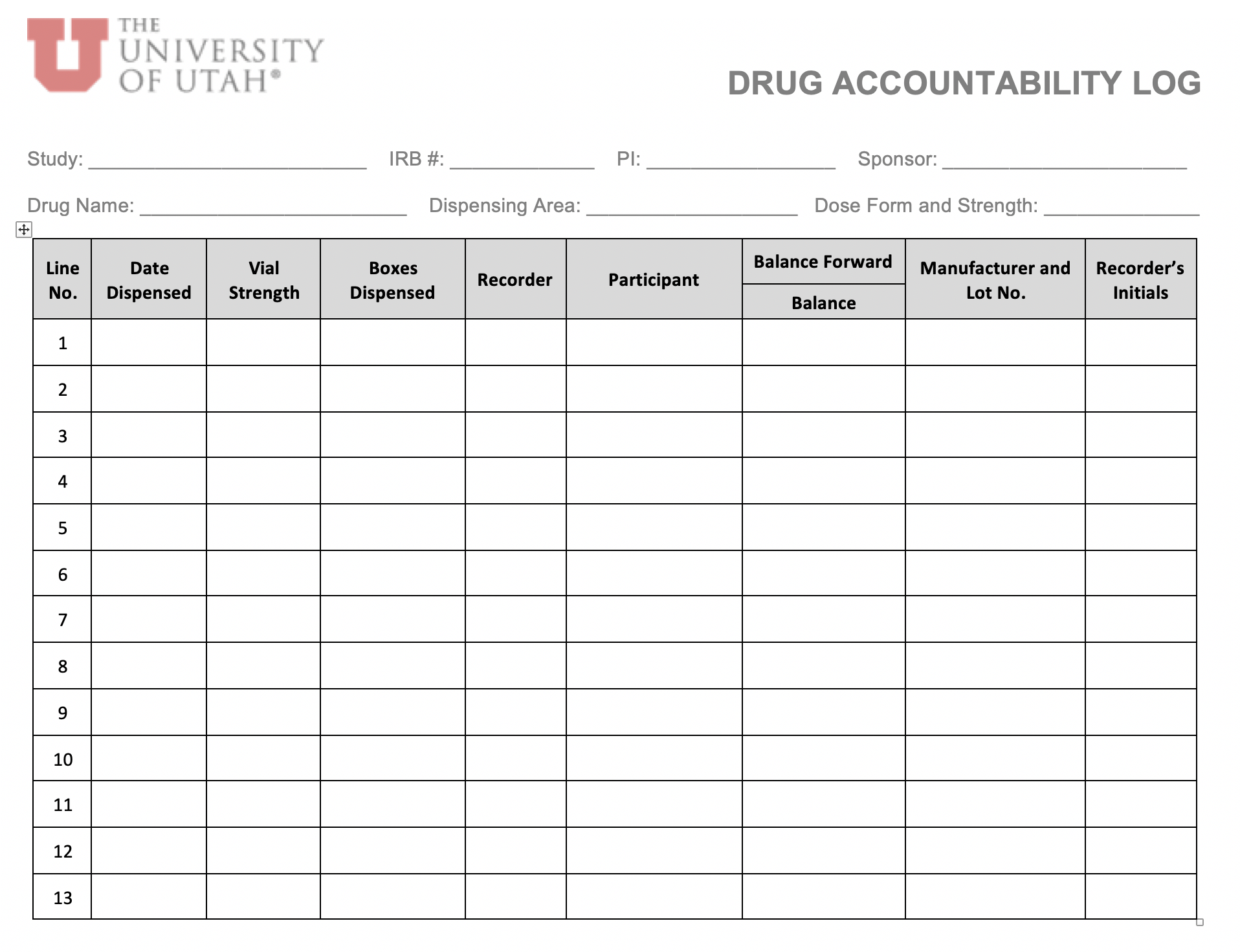 Drug Accountability Log