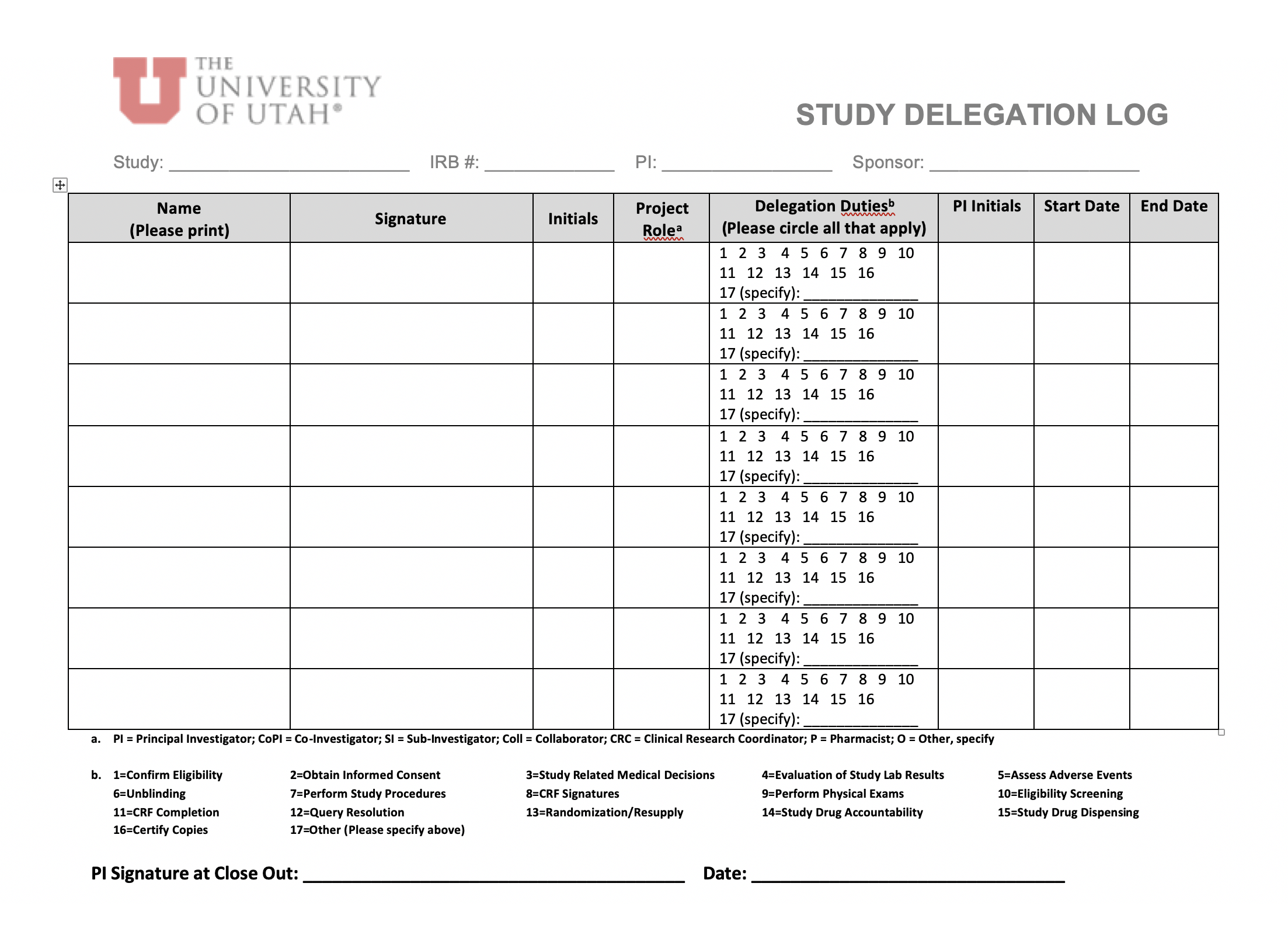 Study Delegation Log
