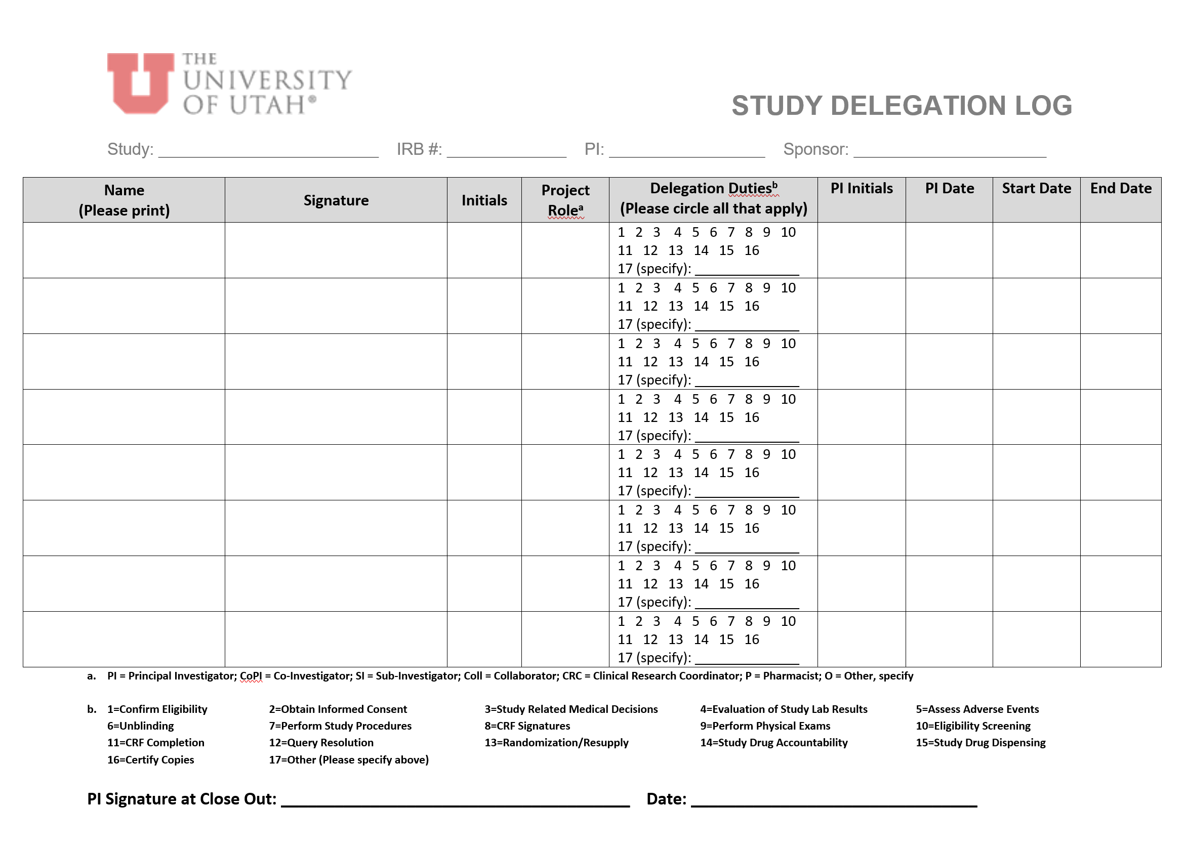 Study Delegation Log